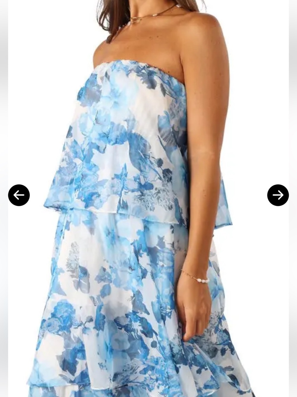 PETAL & PUP BLOOM TIERED BLUE & WHITE FLORAL STRAPLESS & LAYERED LONG DRESS SZ M - Picture 3 of 13